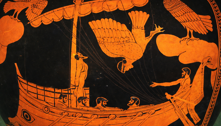 Antigua representación griega de Ulises con las sirenas en un estamnos de ca. 480-470 a. C. Foto: Wikimedia Commons