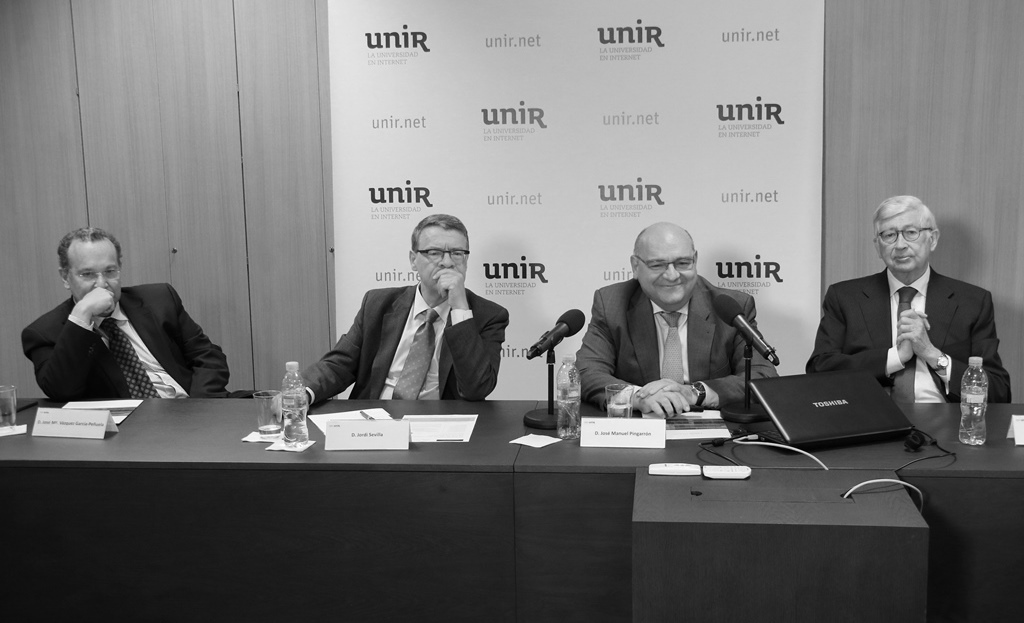 José María Vázquez García-Peñuela (rector de UNIR), Jordi Sevilla, José Manuel Pingarrón y Rafael Puyol. Foto: © Josema Visiers