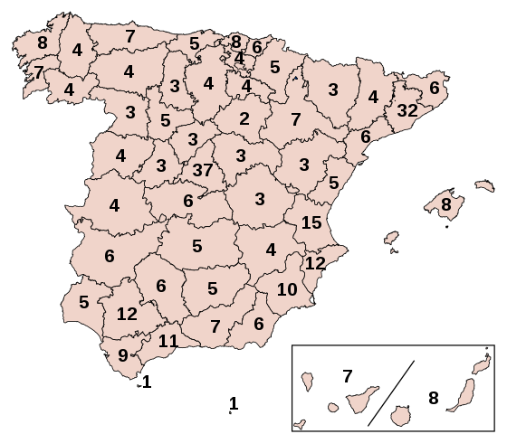 Diputados por circunscripción (elecciones al Congreso de los Diputados, 2019). Foto: © Wikimedia Commons