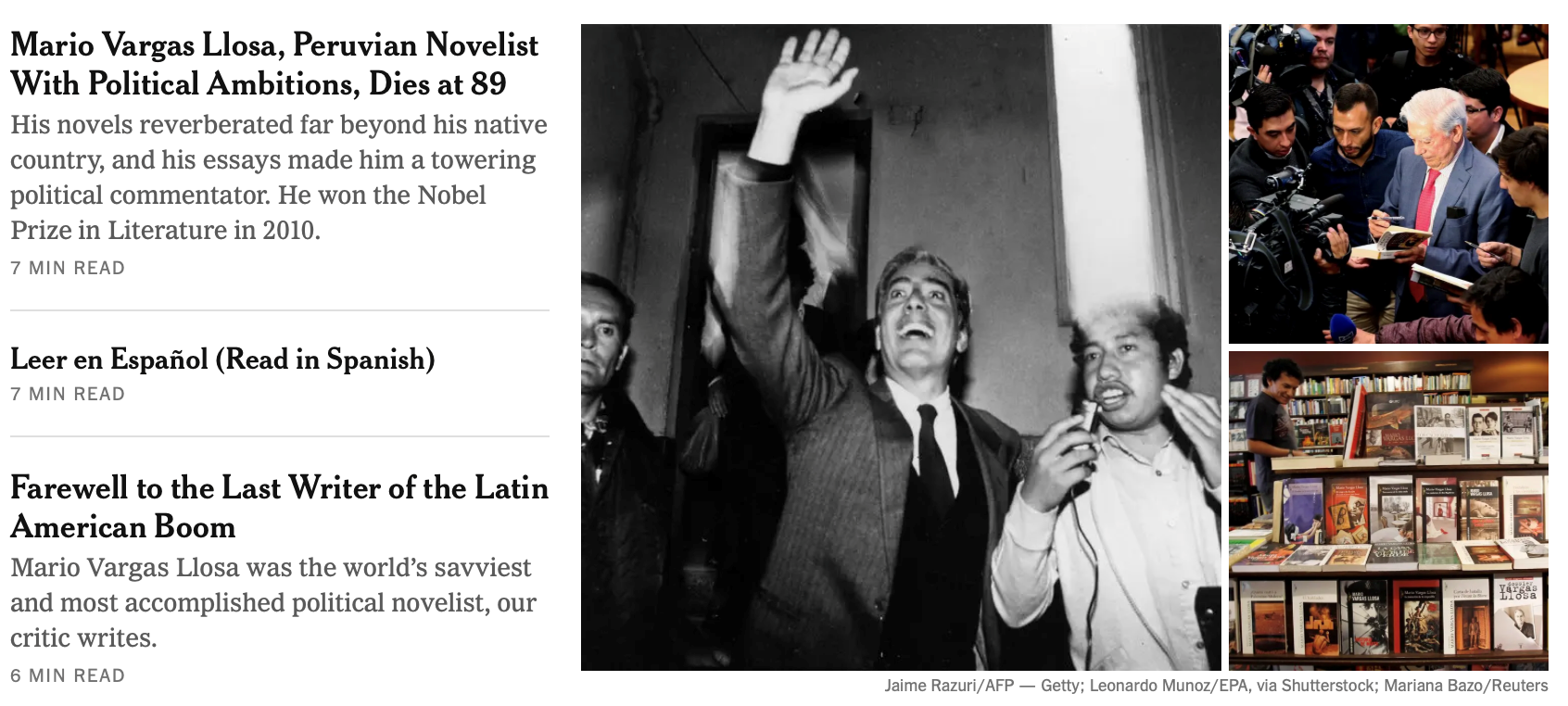 La muerte de Mario Vargas Llosa, en el New York Times