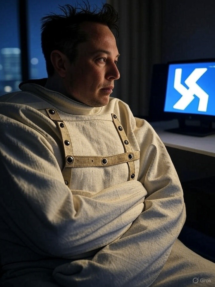 Elon Musk, con una camisa de fuerza. Imagen creada por Grok