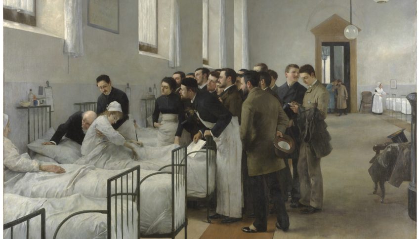 «Una sala del hospital durante la visita del médico en jefe», de Luis Jiménez Aranda. ©Museo Nacional del Prado
