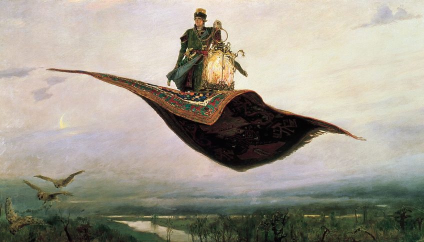 Imagen: La alfombra voladora (1880), óleo de Viktor Vasnetsov. Dominio público, vía Wikimedia Commons