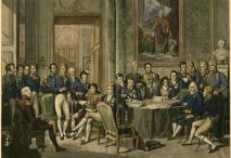 Grabado coloreado a partir de una acuarela de Jean-Baptiste Isabey del Congreso de Viena.