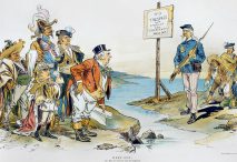 Doctrina Monroe. Ilustración de F. Víctor Gillam