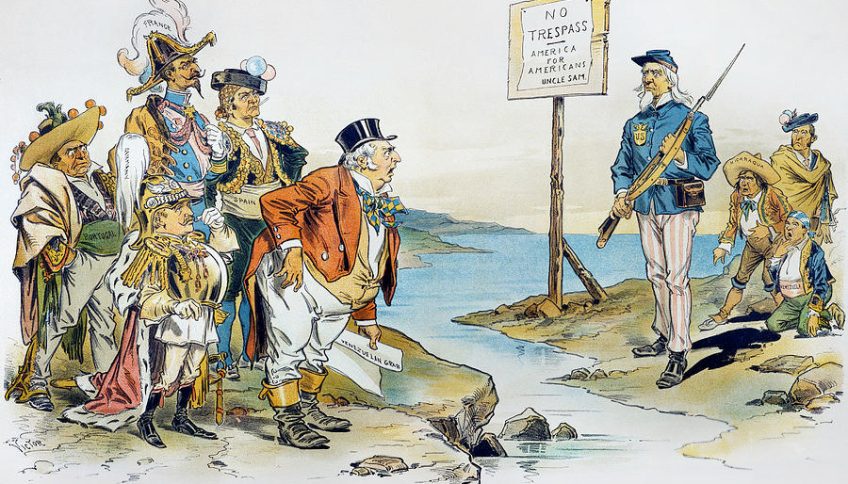 Doctrina Monroe. Ilustración de F. Víctor Gillam