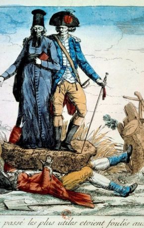 Cartel de 1789 que representa al Tercer Estado aplastado por los otros dos