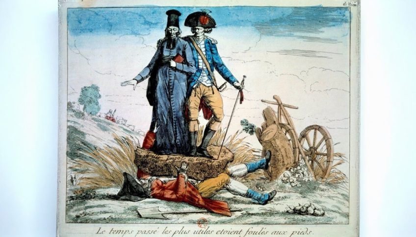 Cartel de 1789 que representa al Tercer Estado aplastado por los otros dos