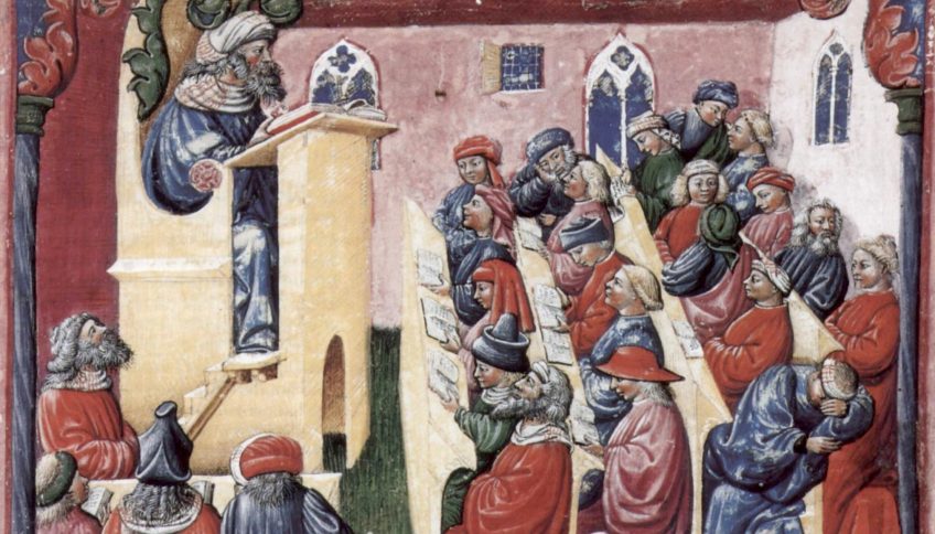 Laurentius de Voltolina (s.XIV): Henricus de Alemannia con sus alumno (Liber ethicorum des Henricus de Alemannia). Archivo en Wikimedia Commons