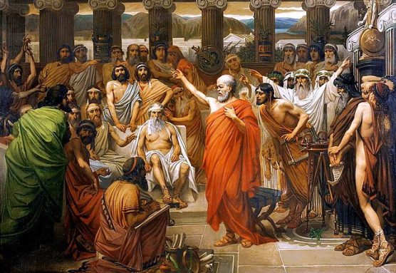 Discurso de Sócrates, obra del artista belga Louis Joseph Lebrun (1867)