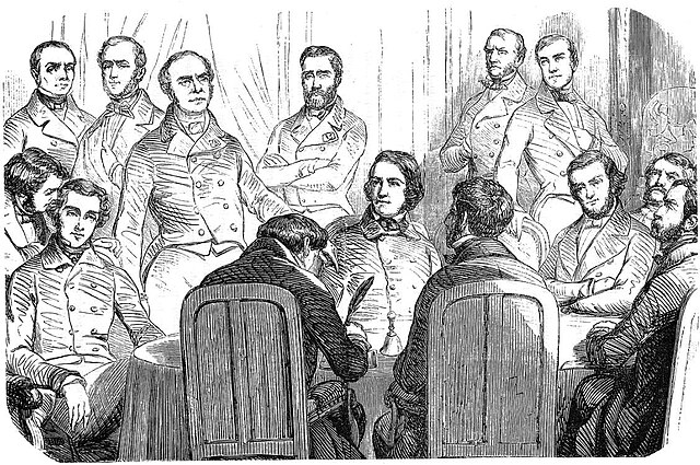 Tocqueville (en primer plano a la izquierda) en la Comisión de revisión de la Constitución en 1851