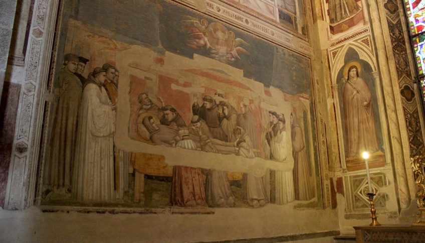 Muerte y ascensión de San Francisco de Asís de Giotto en la Capilla Bardi de la iglesia de la Santa Croce (Florencia)