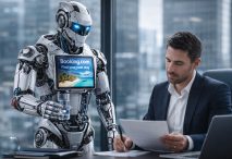 Imagen de un asistente de inteligencia artificial, con publicidad incluida, generada por ChatGPT