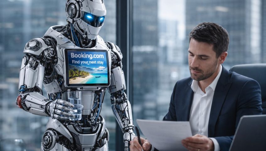 Imagen de un asistente de inteligencia artificial, con publicidad incluida, generada por ChatGPT