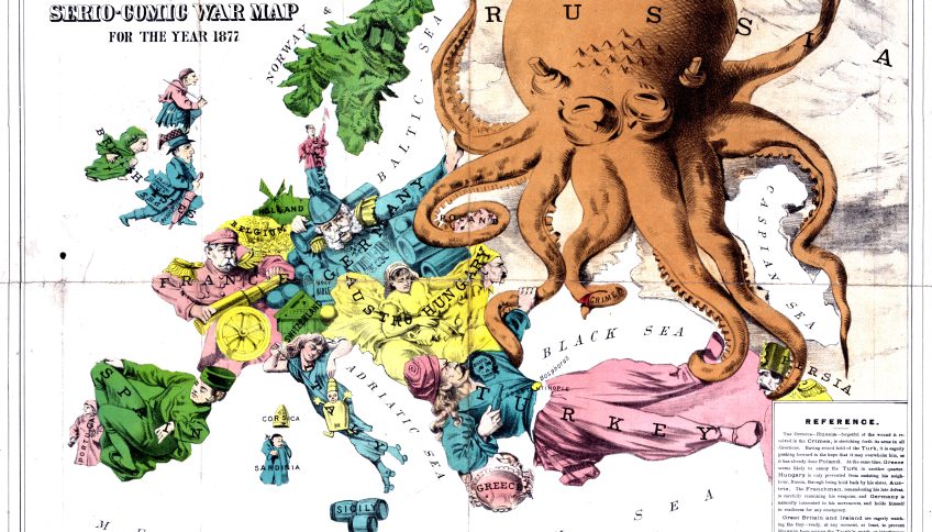 Mapa satírico de Europa (1877). © Frederick Rose, dominio público, vía Wikimedia Commons