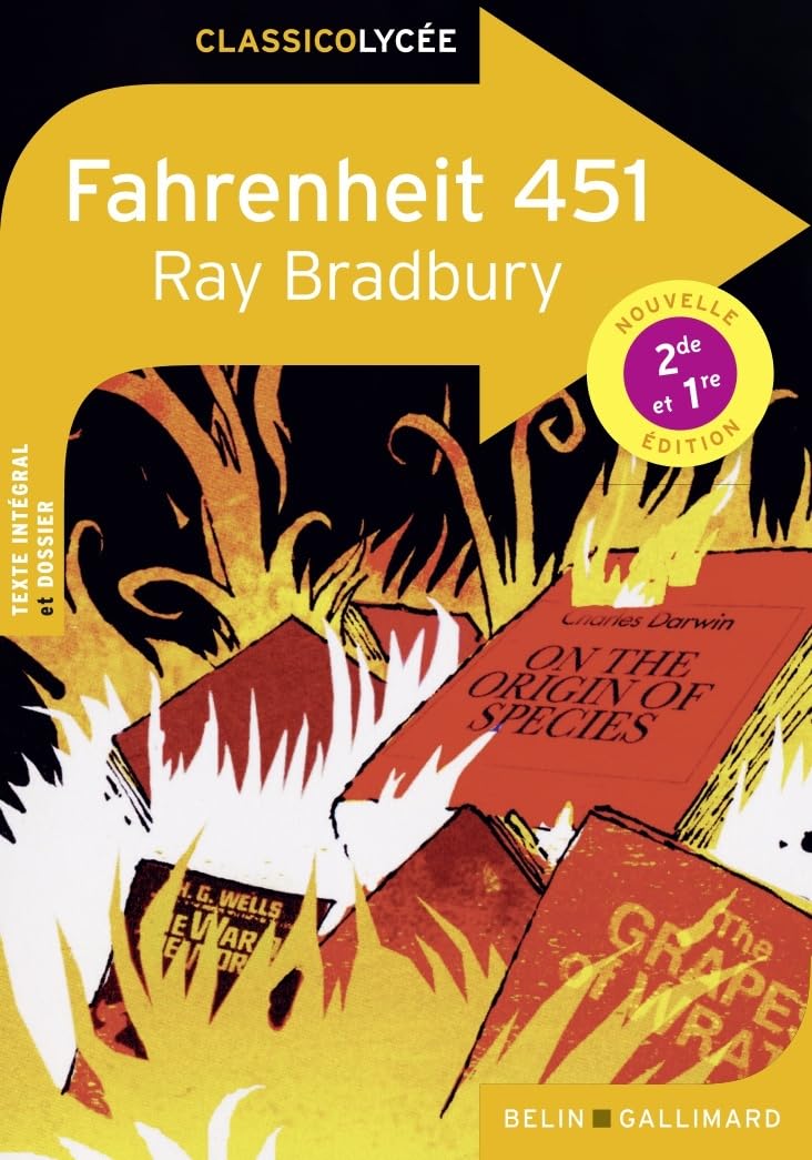 Portada de una edición francesa del libro Fahrenheit 451, de Ray Bradbury. Coédition Belin/Gallimard