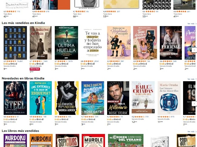 Captura del catálogo de libros de Amazon