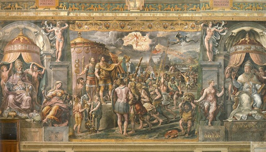 Visión de la Cruz por Constantino. Obra de la escuela de Rafael en las estancias vaticanas.