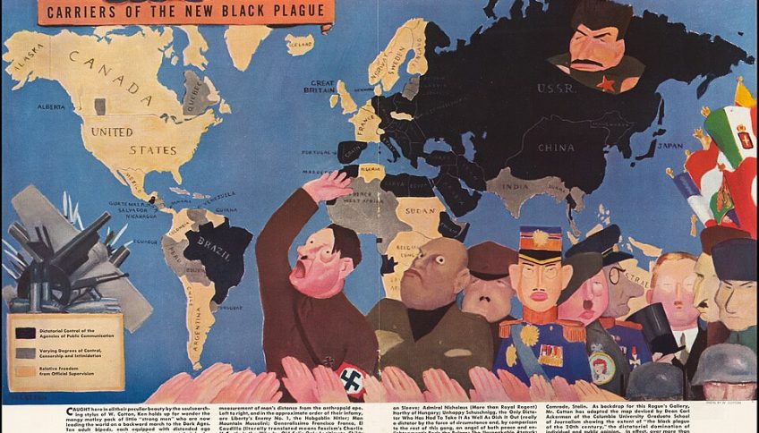 Portadores de la Peste Negra, dibujo satírico de William Cotton, de 1938