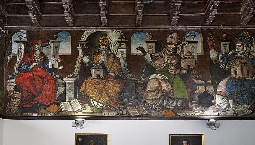 Pintura mural de los Padres de la Iglesia en la Sala de Grados de la Universidad de Osuna