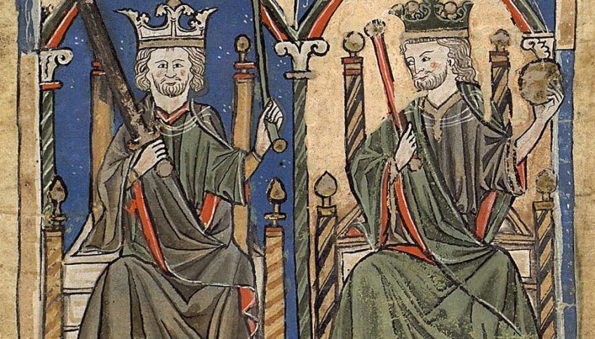 Los reyes de Galicia y León Fernando II y Alfonso VIII en una miniatura medieval